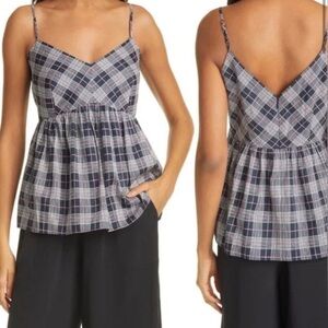 Club Monaco Women's Plaid Peplum Cami Top Blue Size S